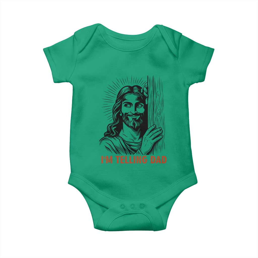 Funny Jesus Christian Meme Baby Onesie I Am Telling Dad TS14 Irish Green Print Your Wear