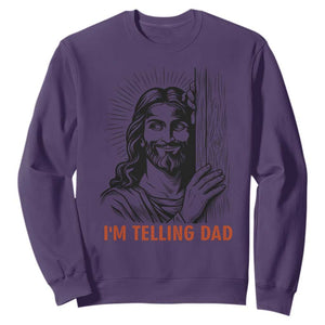 Funny Jesus Christian Meme Sweatshirt I Am Telling Dad TS14 Purple Print Your Wear