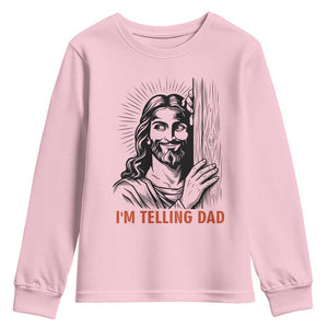 Funny Jesus Christian Meme Youth Sweatshirt I Am Telling Dad TS14 Light Pink Print Your Wear