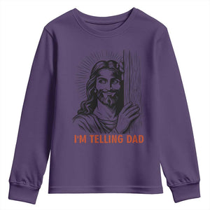 Funny Jesus Christian Meme Youth Sweatshirt I Am Telling Dad TS14 Purple Print Your Wear