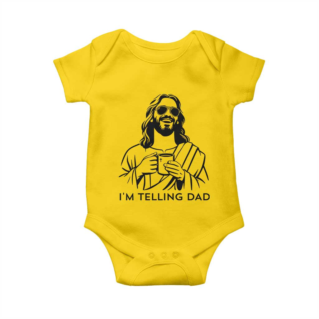 Funny Jesus Meme Baby Onesie I Am Telling Dad TS14 Daisy Print Your Wear