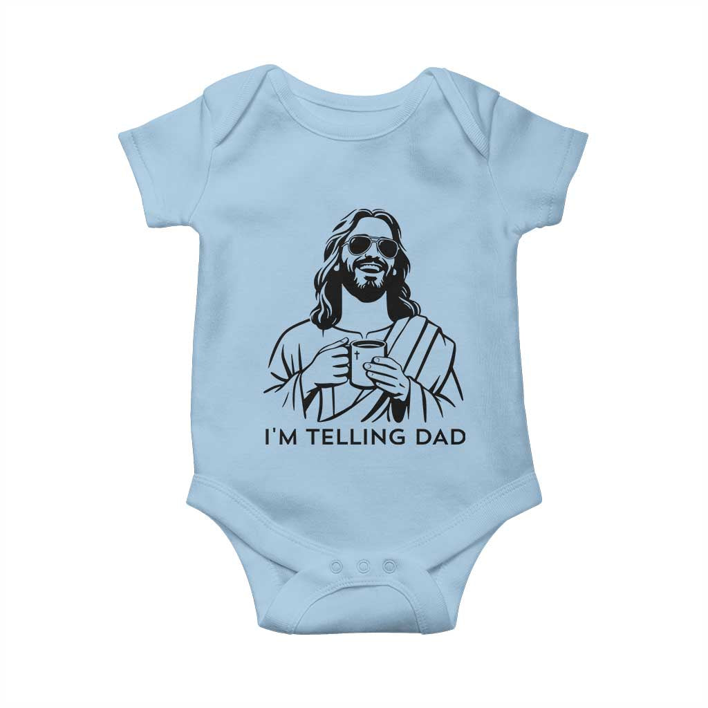 Funny Jesus Meme Baby Onesie I Am Telling Dad TS14 Light Blue Print Your Wear
