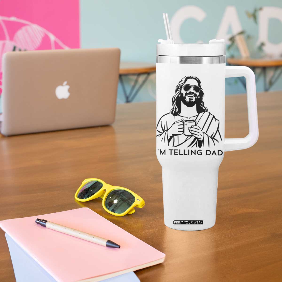 Funny Jesus Meme Tumbler With Handle I Am Telling Dad TS14 Print Your Wear