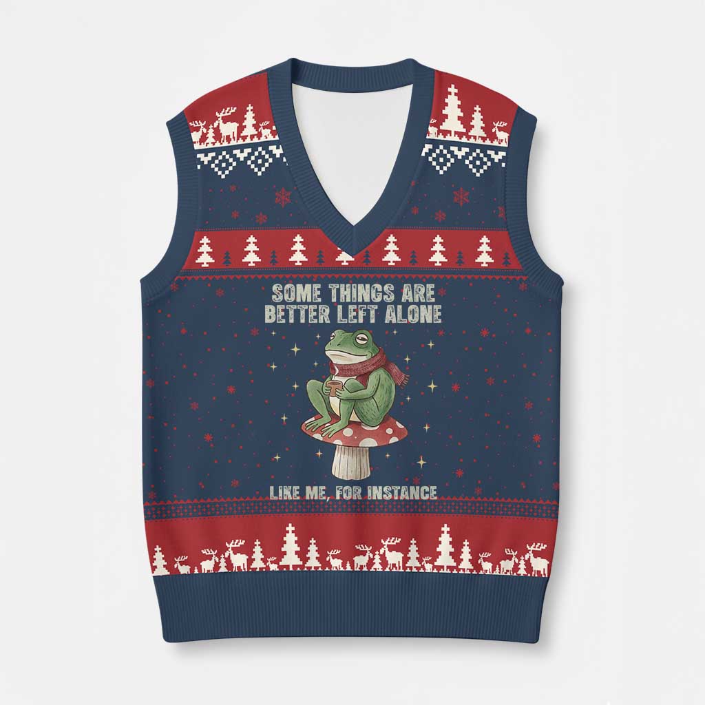Funny Frog Sarcastic V-Neck Knit Sweater Vest Some Things Are Better Left Alone TS14 Navy Red Print Your Wear