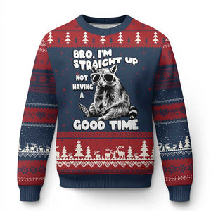 Funny Raccon Sarcastic Ugly Christmas Sweater Bro I Am Straight Up Not Even Having A Good Time TS14 Navy Red Print Your Wear