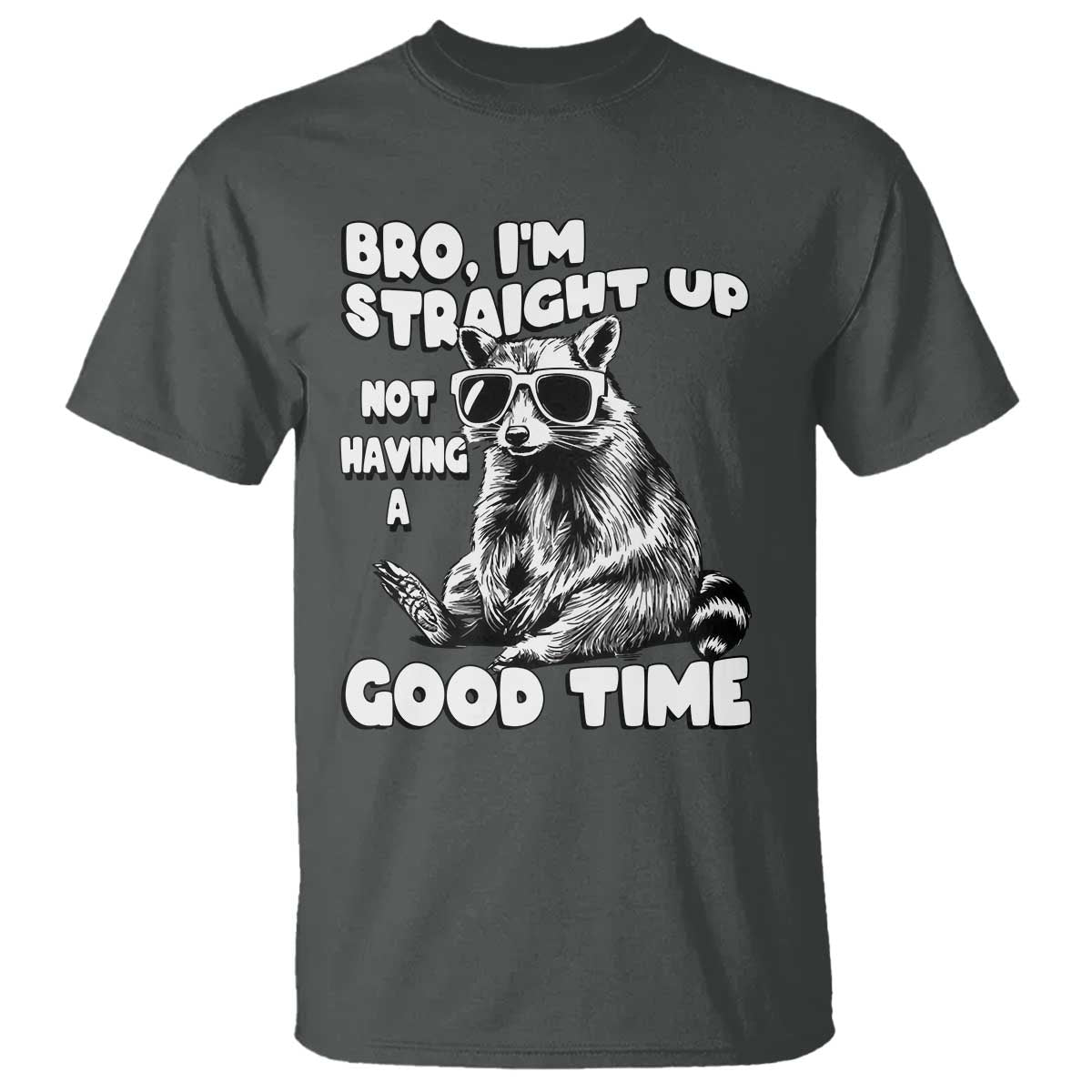 Funny Raccon Sarcastic T Shirt Bro I Am Straight Up Not Even Having A Good Time TS14 Dark Heather Print Your Wear