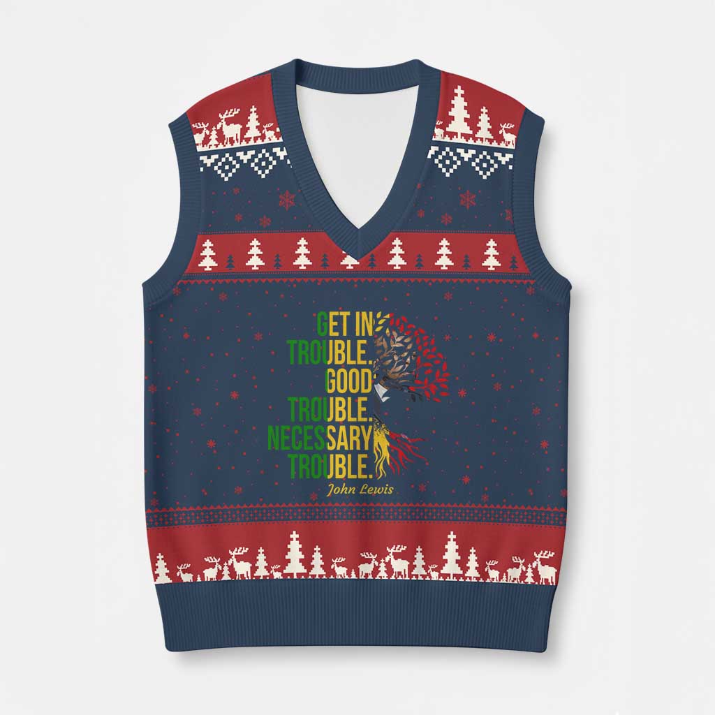 John Lewis Quote Civil Rights V-Neck Knit Sweater Vest Get in Good Necessary Trouble TS14 Navy Red Print Your Wear