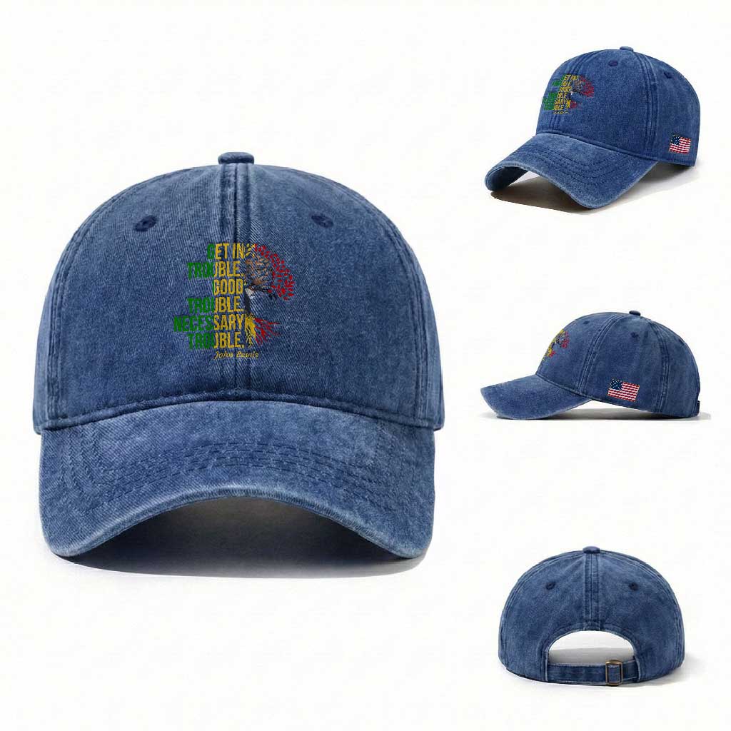 John Lewis Quote Civil Rights Washed Cotton Baseball Cap Get in Good Necessary Trouble TS14 Washed Cap Universal Fit Royal Blue Print Your Wear