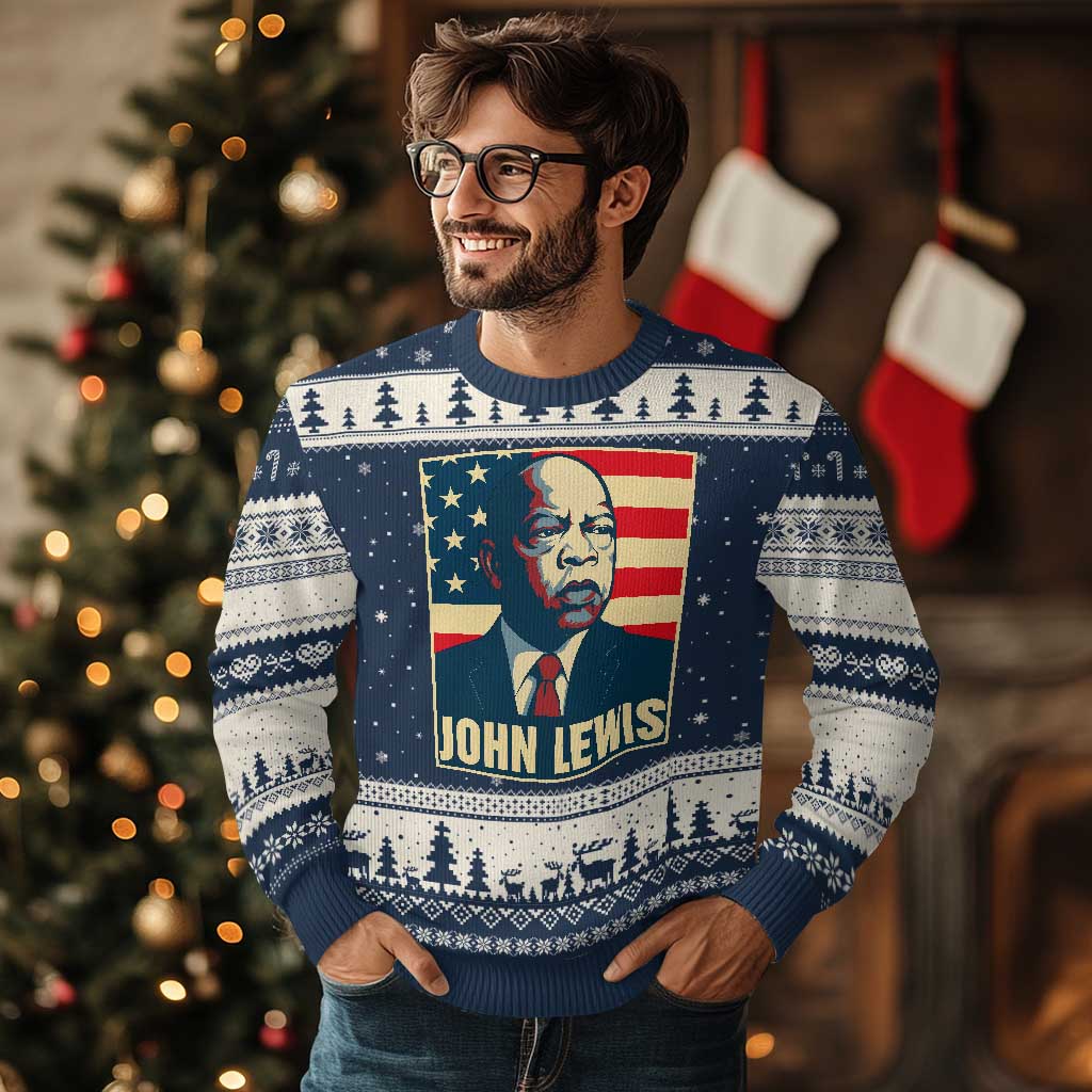 John Lewis Ugly Christmas Sweater Black History Month TS14 Navy Beige Print Your Wear