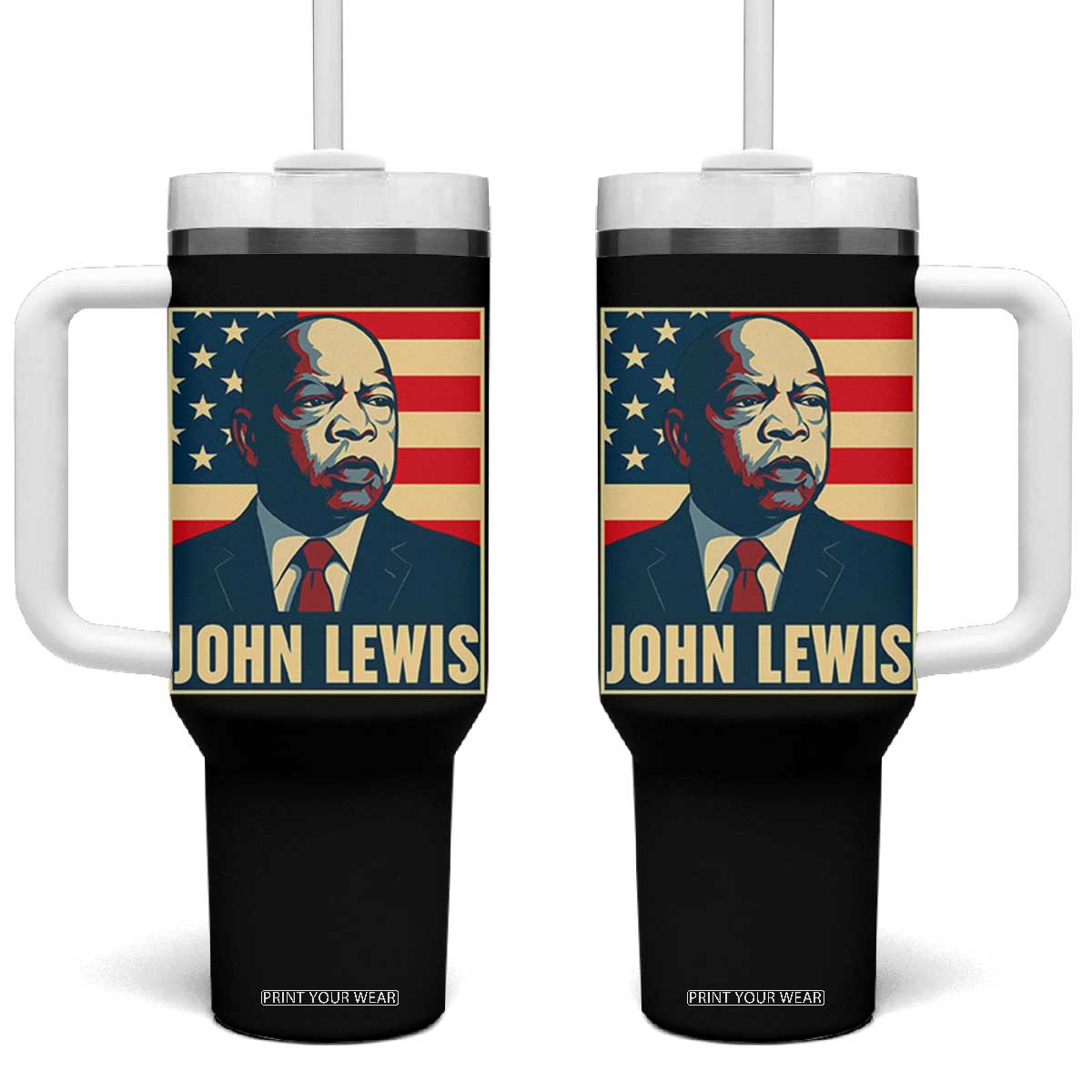 John Lewis Tumbler With Handle Black History Month TS14 One Size: 40 oz Black Print Your Wear