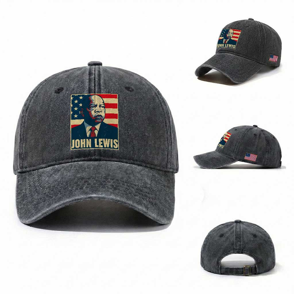 John Lewis Washed Cotton Baseball Cap Black History Month TS14 Washed Cap Universal Fit Dark Gray Print Your Wear