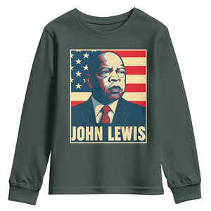 John Lewis Youth Sweatshirt Black History Month TS14 Dark Forest Green Print Your Wear