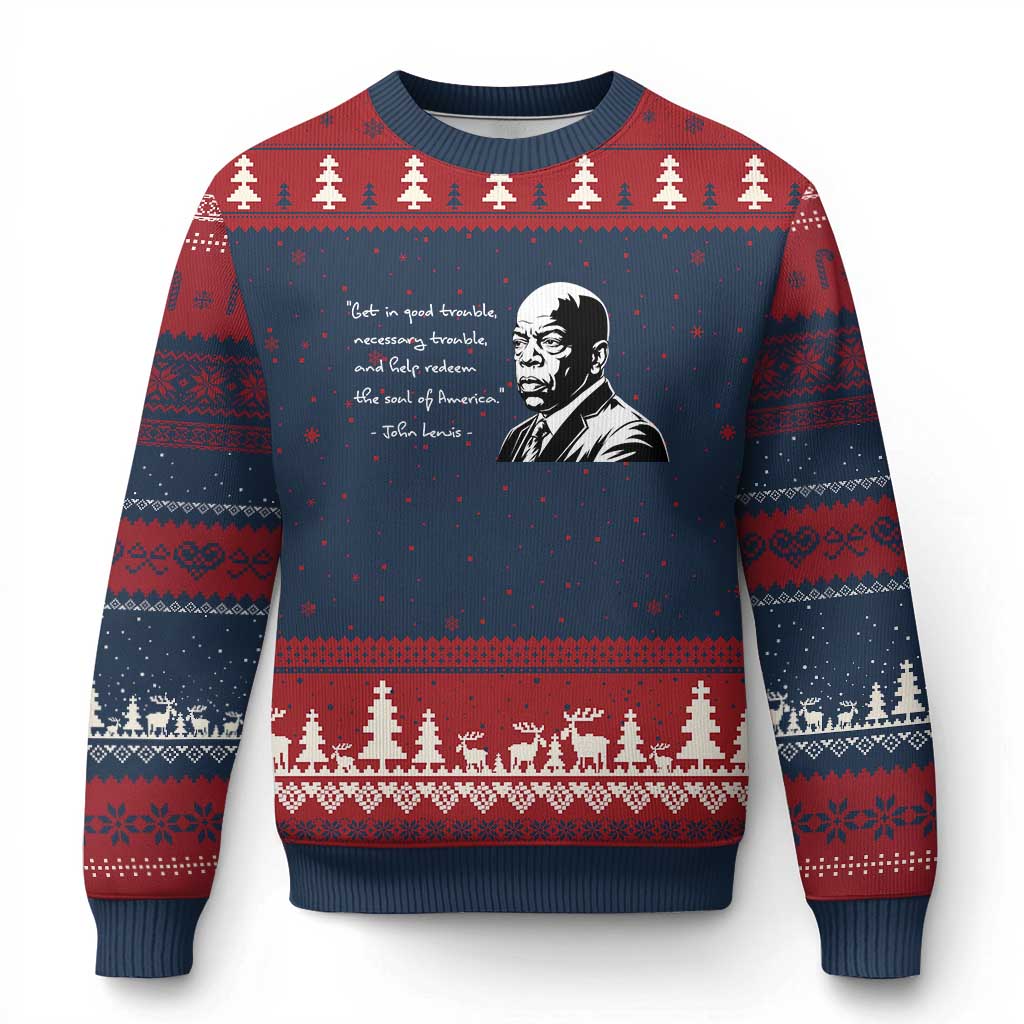 John Lewis Quote Ugly Christmas Sweater Black History Good Trouble TS14 Navy Red Print Your Wear