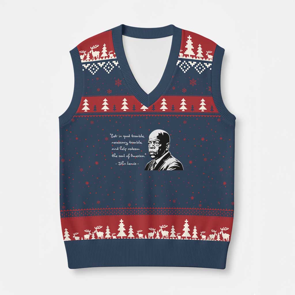 John Lewis Quote V-Neck Knit Sweater Vest Black History Good Trouble TS14 Navy Red Print Your Wear