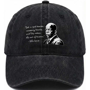 John Lewis Quote Washed Cotton Baseball Cap Black History Good Trouble TS14 Washed Cap Universal Fit Black Print Your Wear