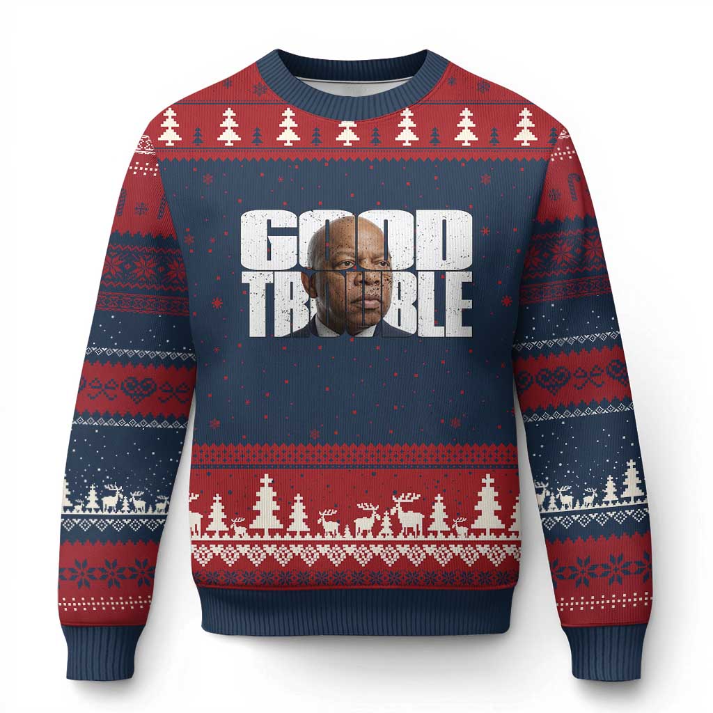 John Lewis Quote Affrican American Ugly Christmas Sweater Black History Good Trouble TS14 Navy Red Print Your Wear