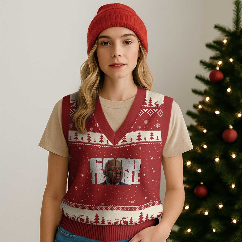 John Lewis Quote Affrican American V-Neck Knit Sweater Vest Black History Good Trouble TS14 Red Beige Print Your Wear