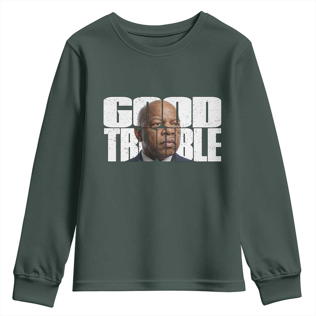 John Lewis Quote Affrican American Youth Sweatshirt Black History Good Trouble TS14 Dark Forest Green Print Your Wear