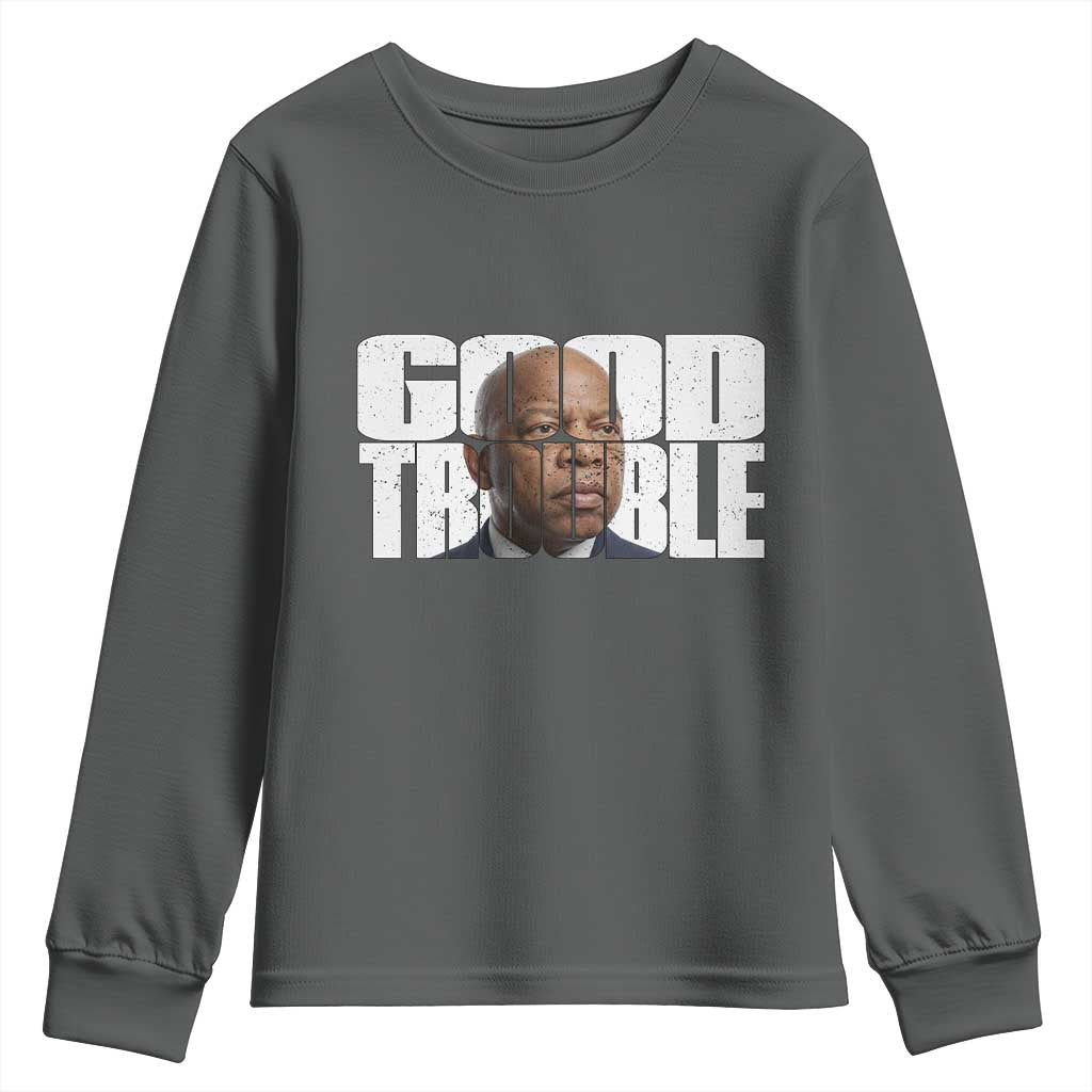 John Lewis Quote Affrican American Youth Sweatshirt Black History Good Trouble TS14 Dark Heather Print Your Wear