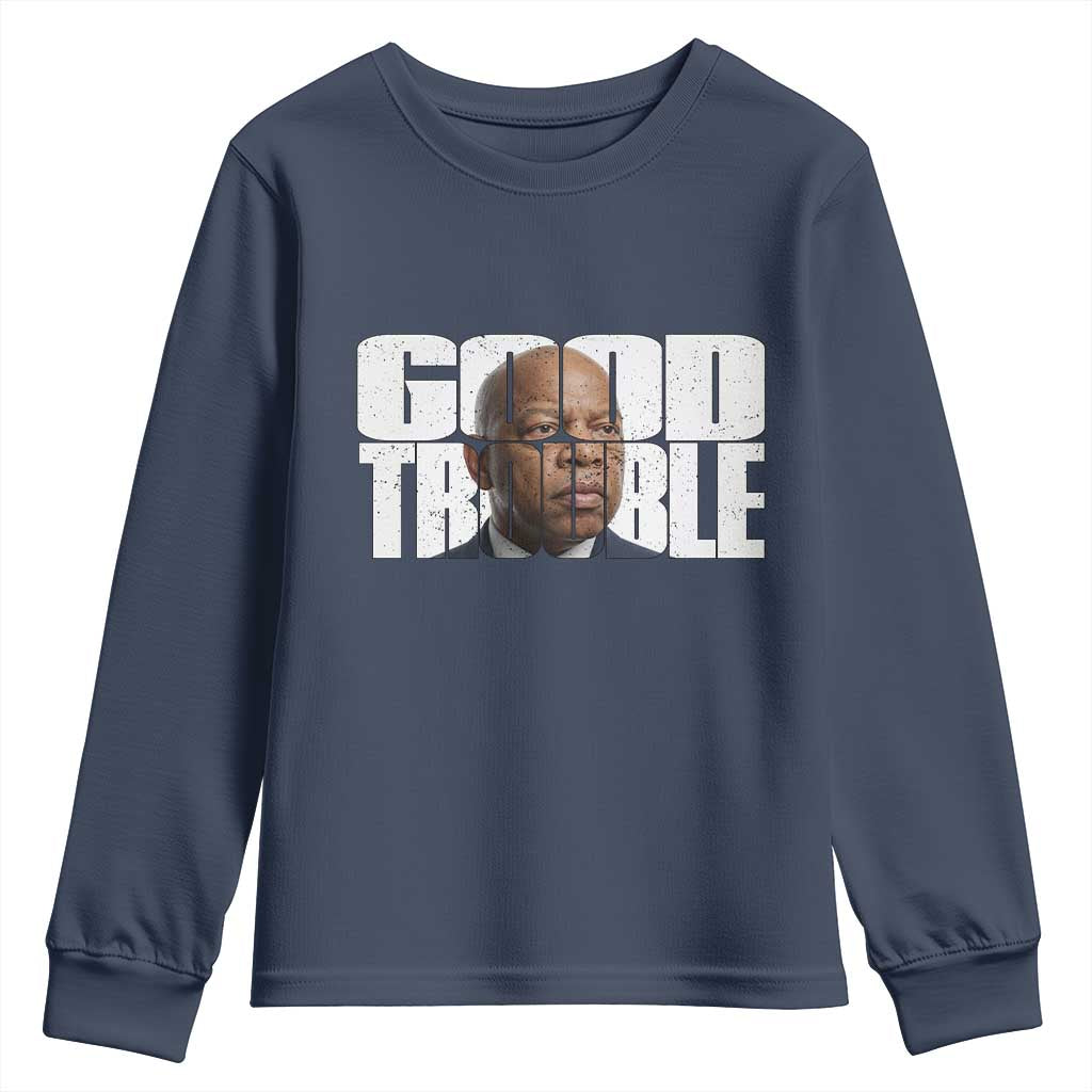 John Lewis Quote Affrican American Youth Sweatshirt Black History Good Trouble TS14 Navy Print Your Wear