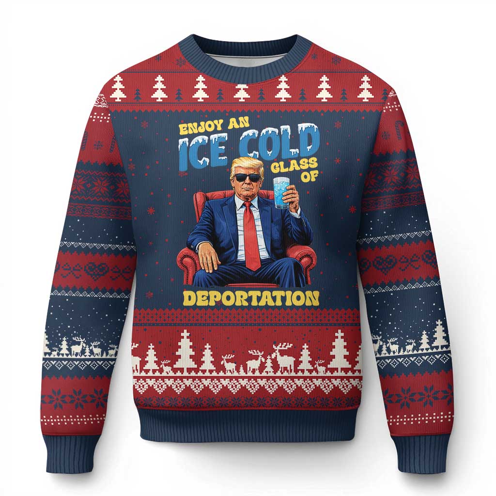 ICE Enjoy an Ice Cold Glass of Deportation Ugly Christmas Sweater Funny Political ICE Anti Trump TS14 Navy Red Print Your Wear