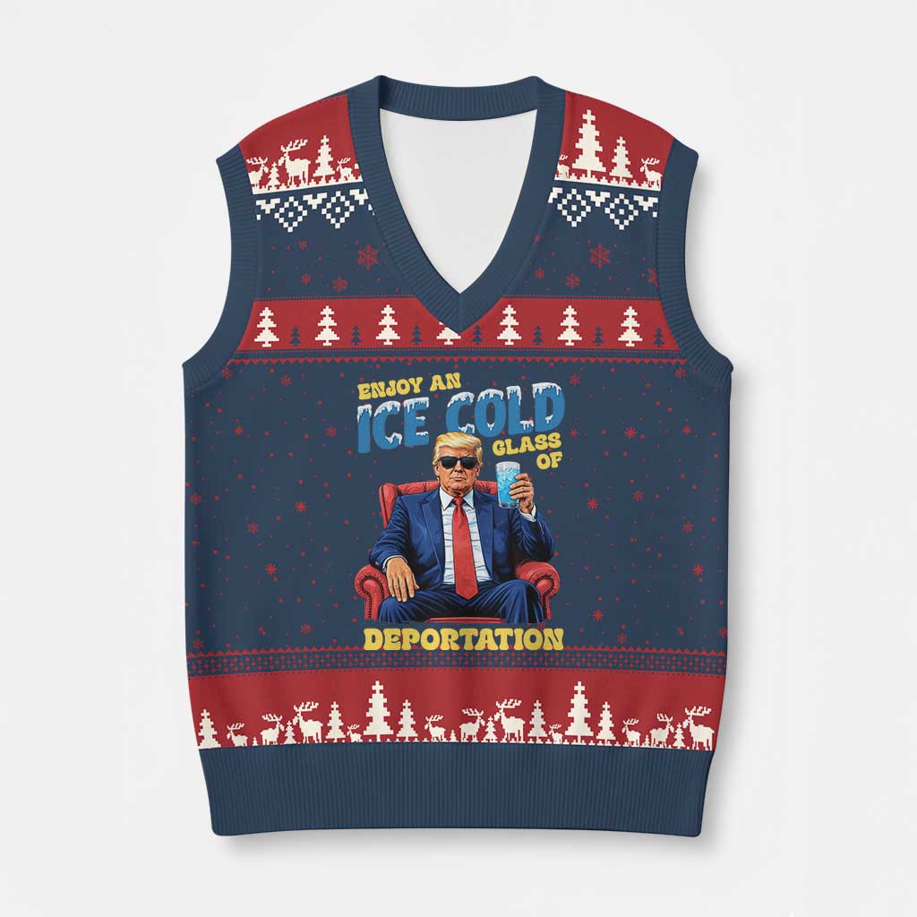 ICE Enjoy an Ice Cold Glass of Deportation V-Neck Knit Sweater Vest Funny Political ICE Anti Trump TS14 Navy Red Print Your Wear