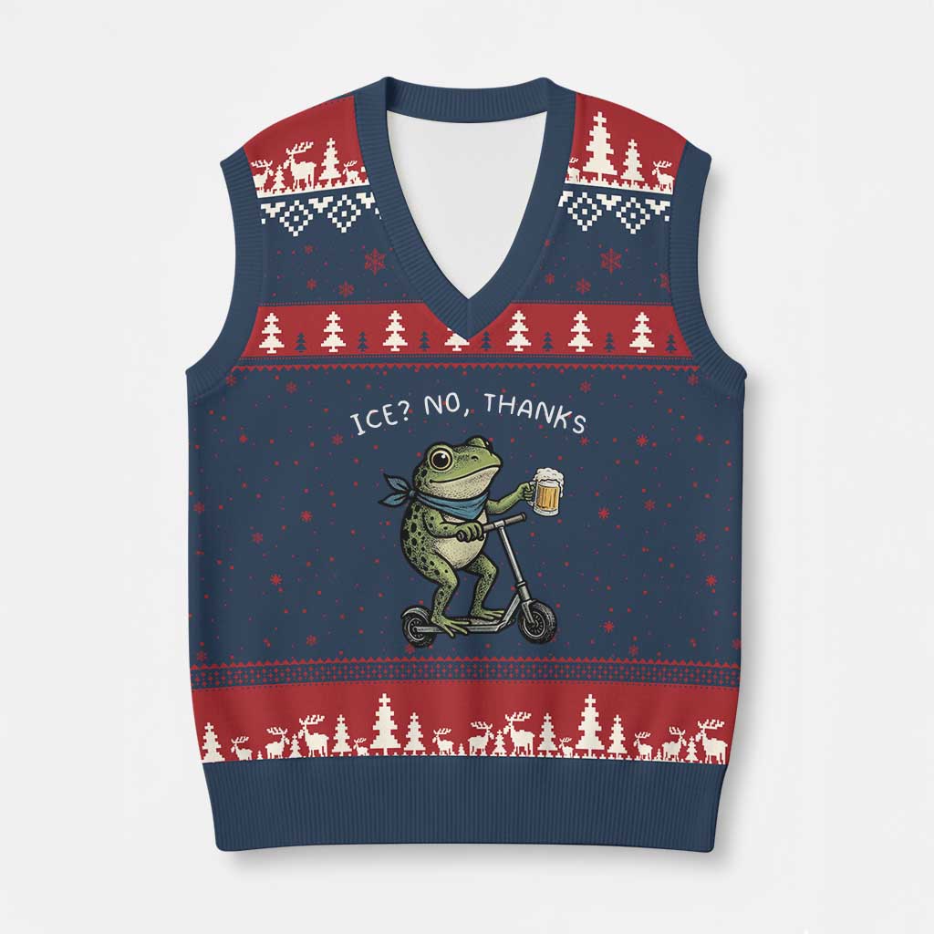 Funny Frog Anti ICE Political Protest V-Neck Knit Sweater Vest Ice? No Thanks TS14 Navy Red Print Your Wear