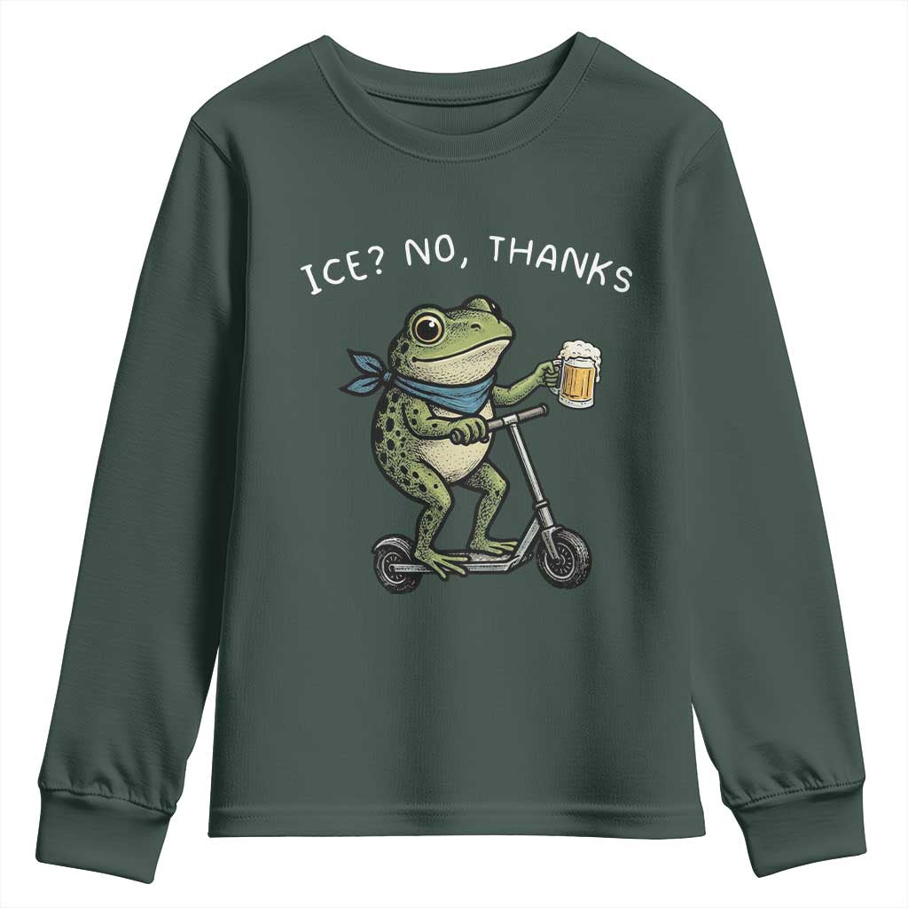 Funny Frog Anti ICE Political Protest Youth Sweatshirt Ice? No Thanks TS14 Dark Forest Green Print Your Wear