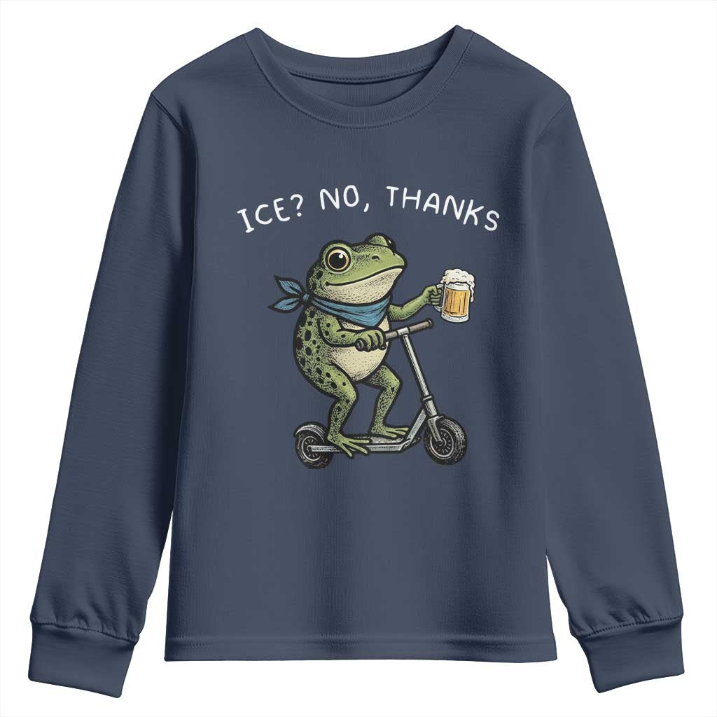 Funny Frog Anti ICE Political Protest Youth Sweatshirt Ice? No Thanks TS14 Navy Print Your Wear