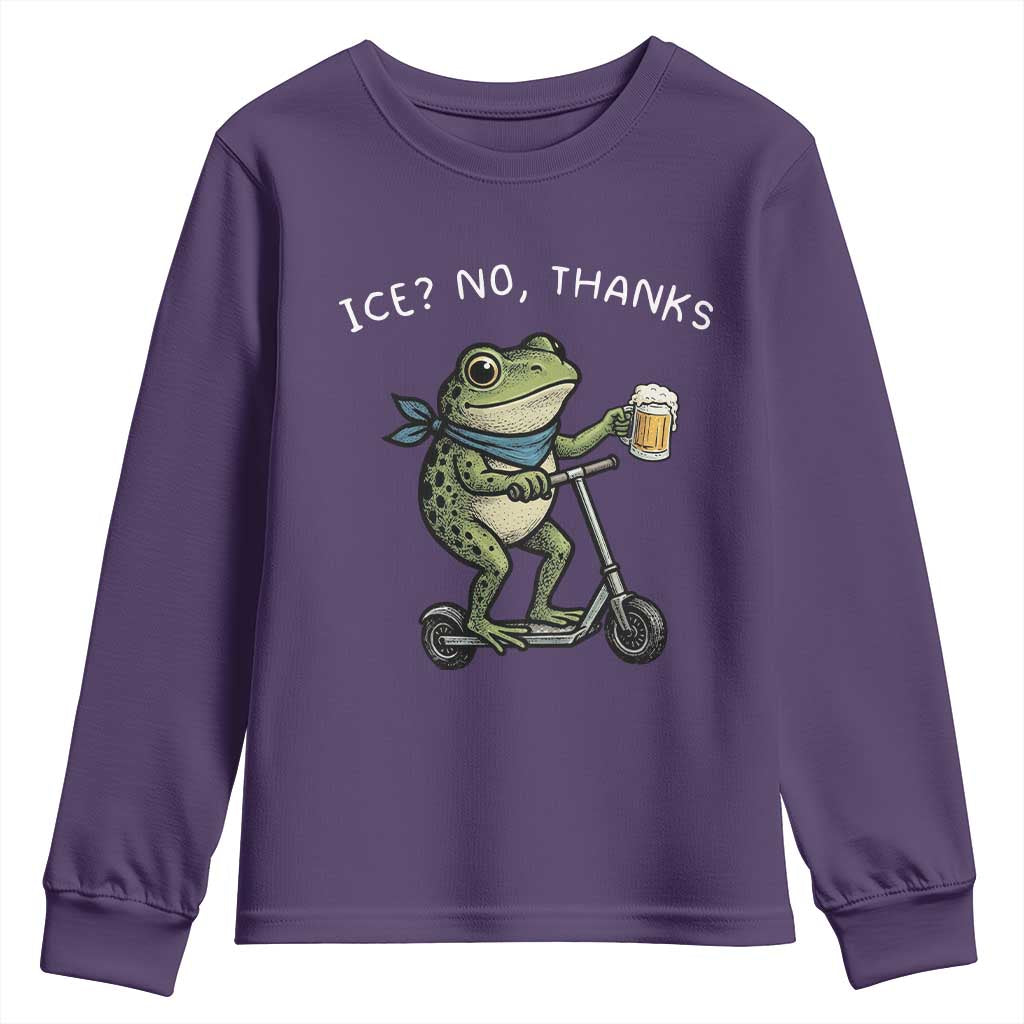 Funny Frog Anti ICE Political Protest Youth Sweatshirt Ice? No Thanks TS14 Purple Print Your Wear