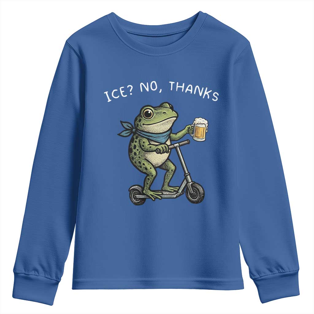 Funny Frog Anti ICE Political Protest Youth Sweatshirt Ice? No Thanks TS14 Royal Blue Print Your Wear