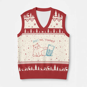 Funny Cat Anti ICE Political Protest V-Neck Knit Sweater Vest Ice? No Thanks TS14 Beige Red Print Your Wear