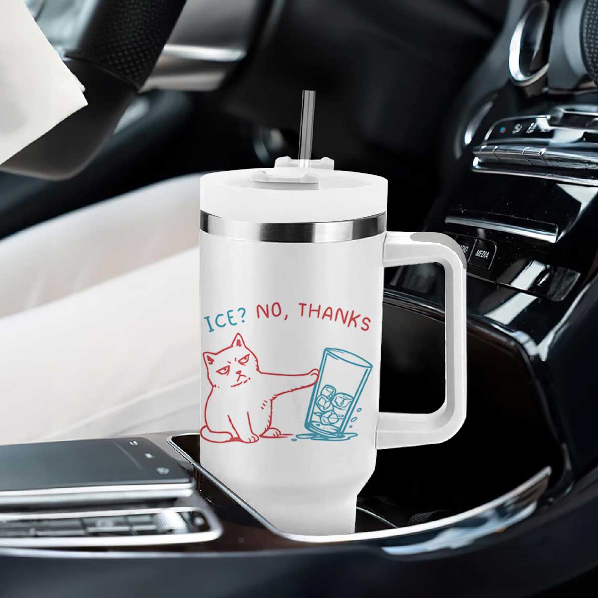 Funny Cat Anti ICE Political Protest Tumbler With Handle Ice? No Thanks TS14 Print Your Wear