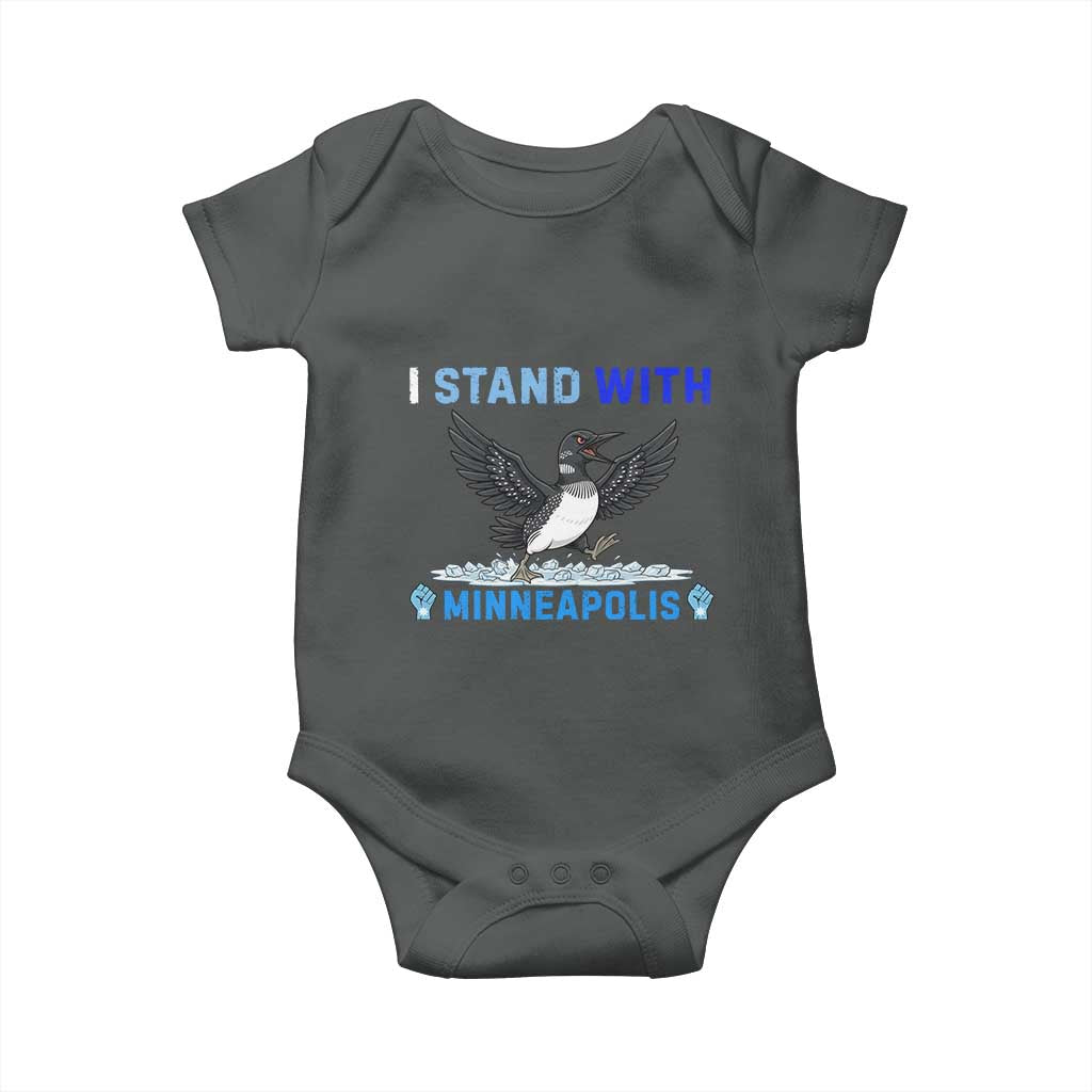 I Stand With Minneapolis Baby Onesie Loon Minnesota Resist Anti ICE Immigration Protest TS14 Dark Heather Print Your Wear