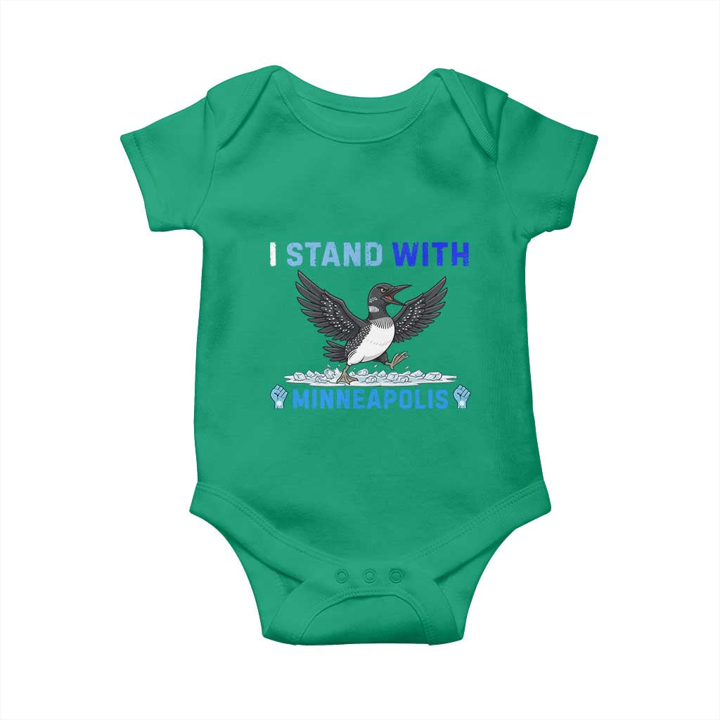I Stand With Minneapolis Baby Onesie Loon Minnesota Resist Anti ICE Immigration Protest TS14 Irish Green Print Your Wear