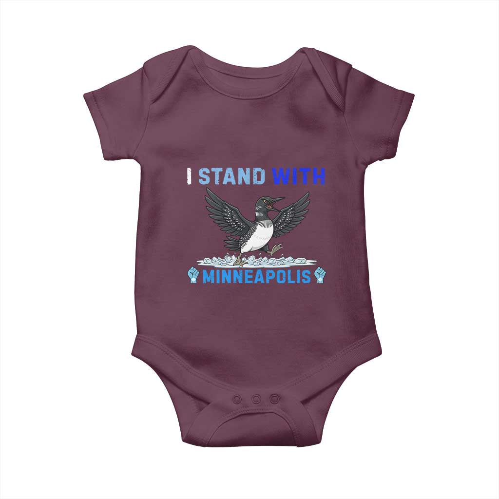 I Stand With Minneapolis Baby Onesie Loon Minnesota Resist Anti ICE Immigration Protest TS14 Maroon Print Your Wear