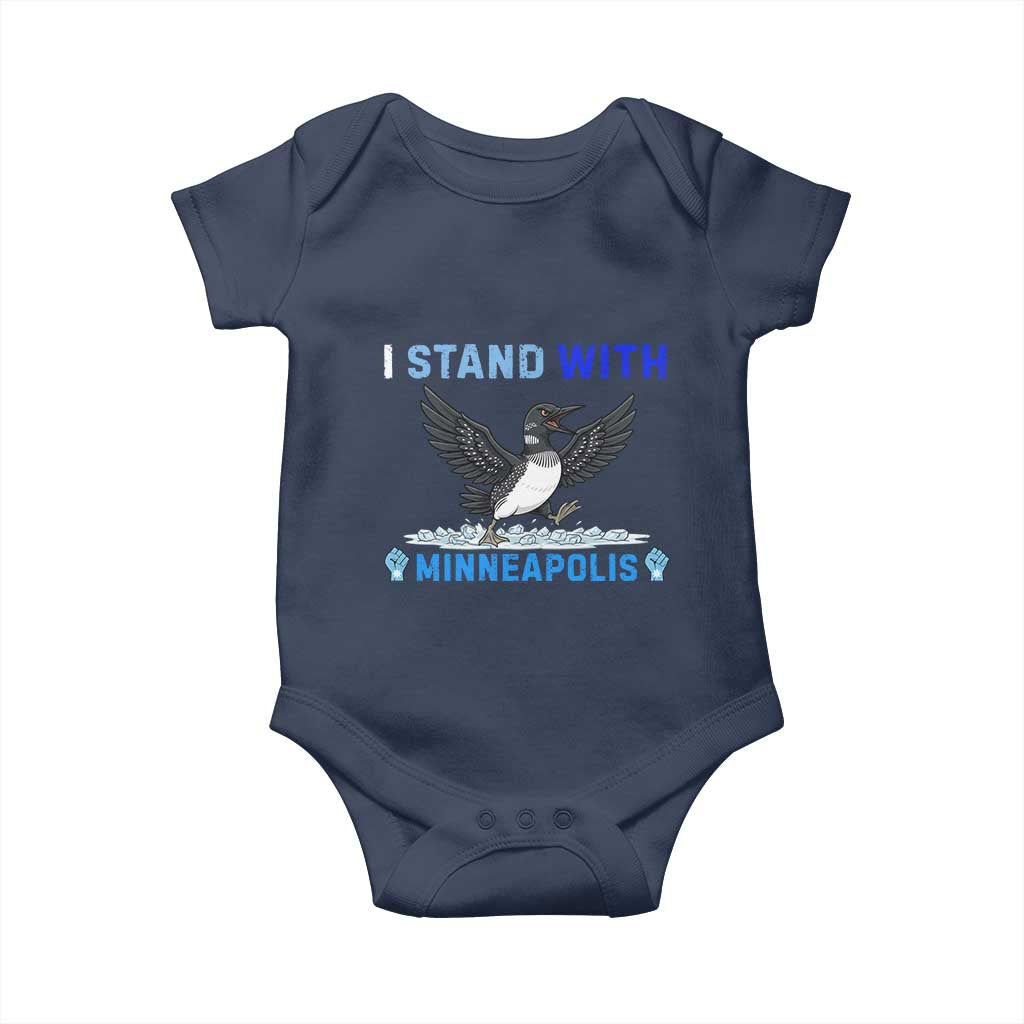 I Stand With Minneapolis Baby Onesie Loon Minnesota Resist Anti ICE Immigration Protest TS14 Navy Print Your Wear