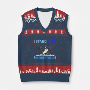 I Stand With Minneapolis V-Neck Knit Sweater Vest Loon Minnesota Resist Anti ICE Immigration Protest TS14 Navy Red Print Your Wear