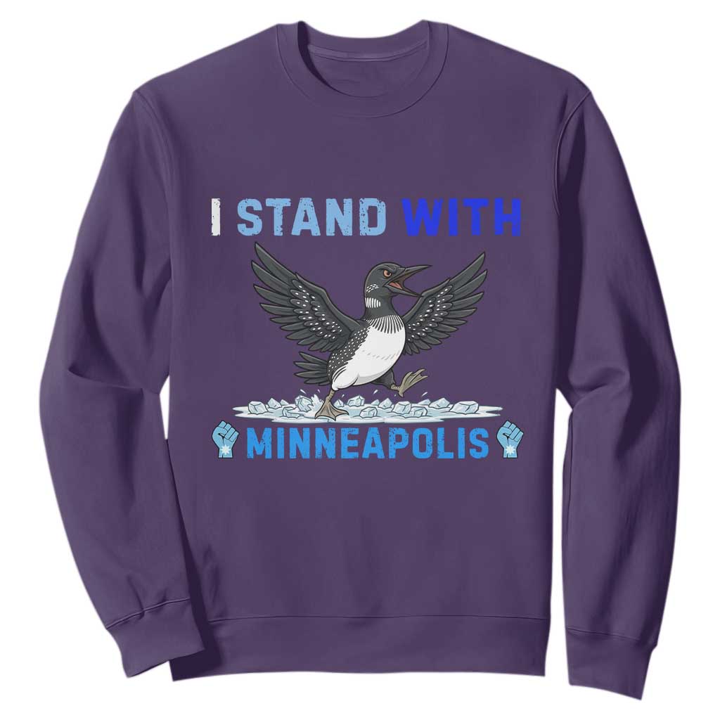 I Stand With Minneapolis Sweatshirt Loon Minnesota Resist Anti ICE Immigration Protest TS14 Purple Print Your Wear