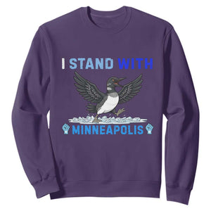 I Stand With Minneapolis Sweatshirt Loon Minnesota Resist Anti ICE Immigration Protest TS14 Purple Print Your Wear