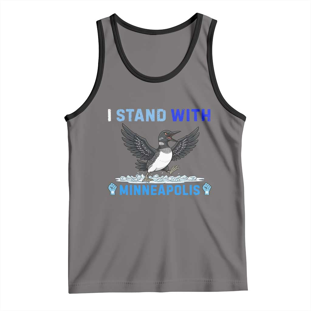 I Stand With Minneapolis Tank Top Loon Minnesota Resist Anti ICE Immigration Protest TS14 Deep Heather Black Print Your Wear
