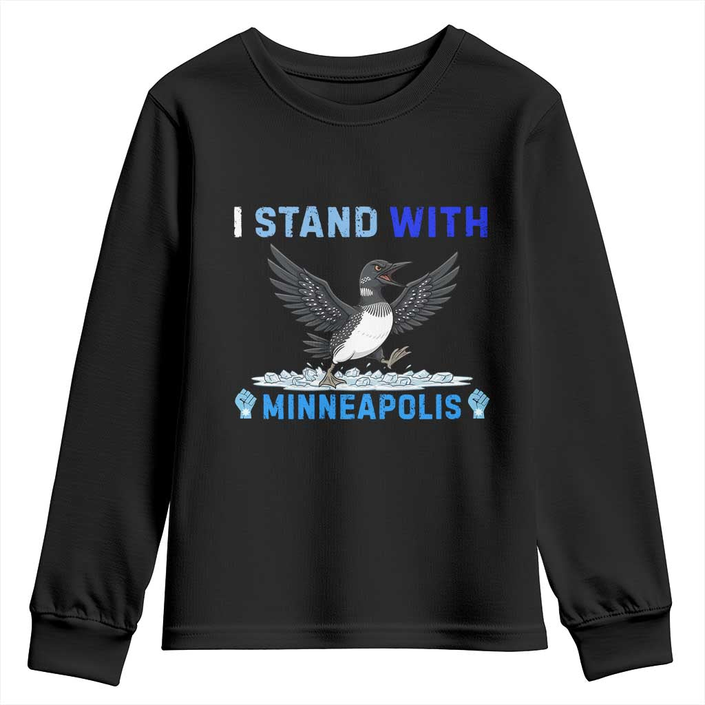 I Stand With Minneapolis Youth Sweatshirt Loon Minnesota Resist Anti ICE Immigration Protest TS14 Black Print Your Wear
