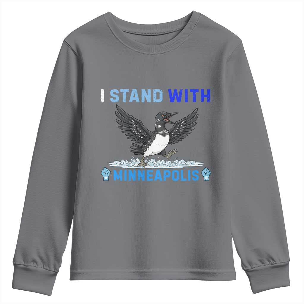 I Stand With Minneapolis Youth Sweatshirt Loon Minnesota Resist Anti ICE Immigration Protest TS14 Charcoal Print Your Wear