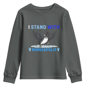 I Stand With Minneapolis Youth Sweatshirt Loon Minnesota Resist Anti ICE Immigration Protest TS14 Dark Heather Print Your Wear
