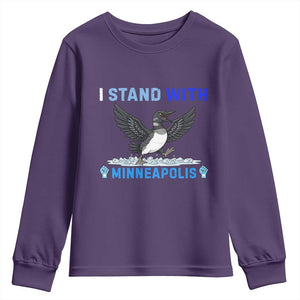 I Stand With Minneapolis Youth Sweatshirt Loon Minnesota Resist Anti ICE Immigration Protest TS14 Purple Print Your Wear