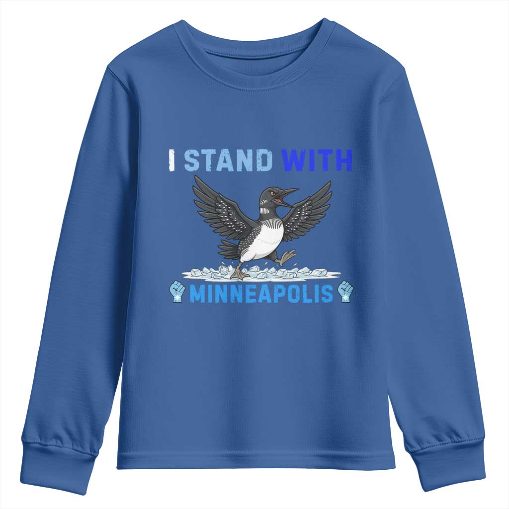 I Stand With Minneapolis Youth Sweatshirt Loon Minnesota Resist Anti ICE Immigration Protest TS14 Royal Blue Print Your Wear