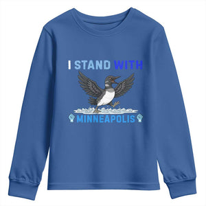 I Stand With Minneapolis Youth Sweatshirt Loon Minnesota Resist Anti ICE Immigration Protest TS14 Royal Blue Print Your Wear