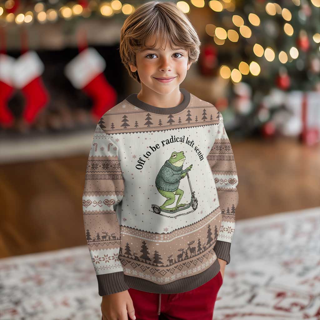 Funny Frog Anti ICE Political Protest Ugly Christmas Sweater Off To Be Radical Left Scum TS14 Mocha Mousse Print Your Wear