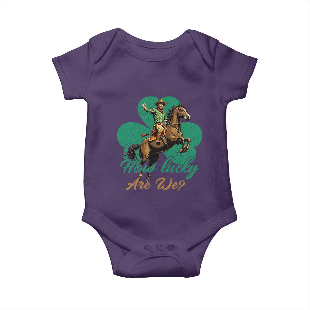 How Lucky Are We Baby Onesie Cowboy Western Irish St Patrick's Day TS14 Purple Print Your Wear
