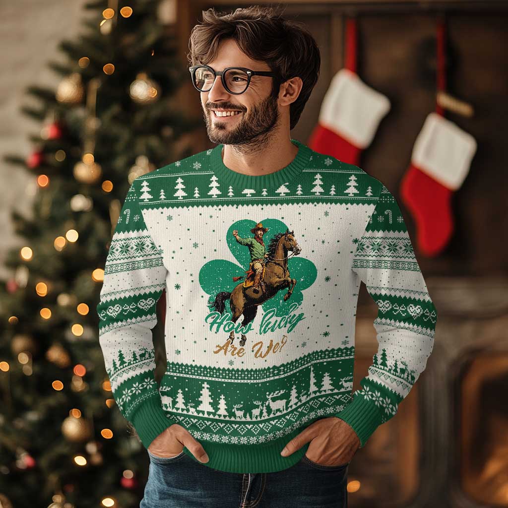 How Lucky Are We Ugly Christmas Sweater Cowboy Western Irish St Patrick's Day TS14 Beige Green Print Your Wear